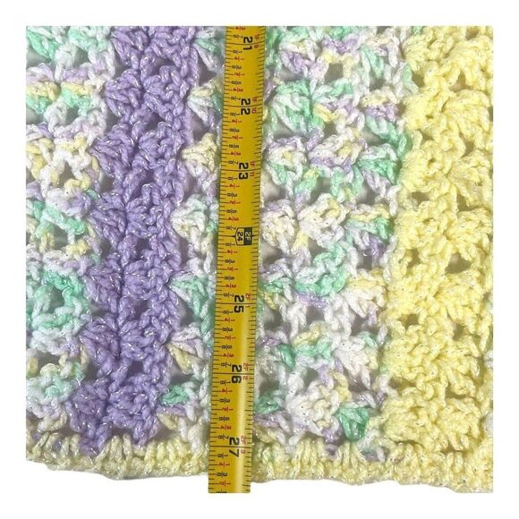 Handmade Pastel Rainbow Baby Afghan Crochet cRIB Blanket Green Purple 34”x27” - Picture 6 of 7